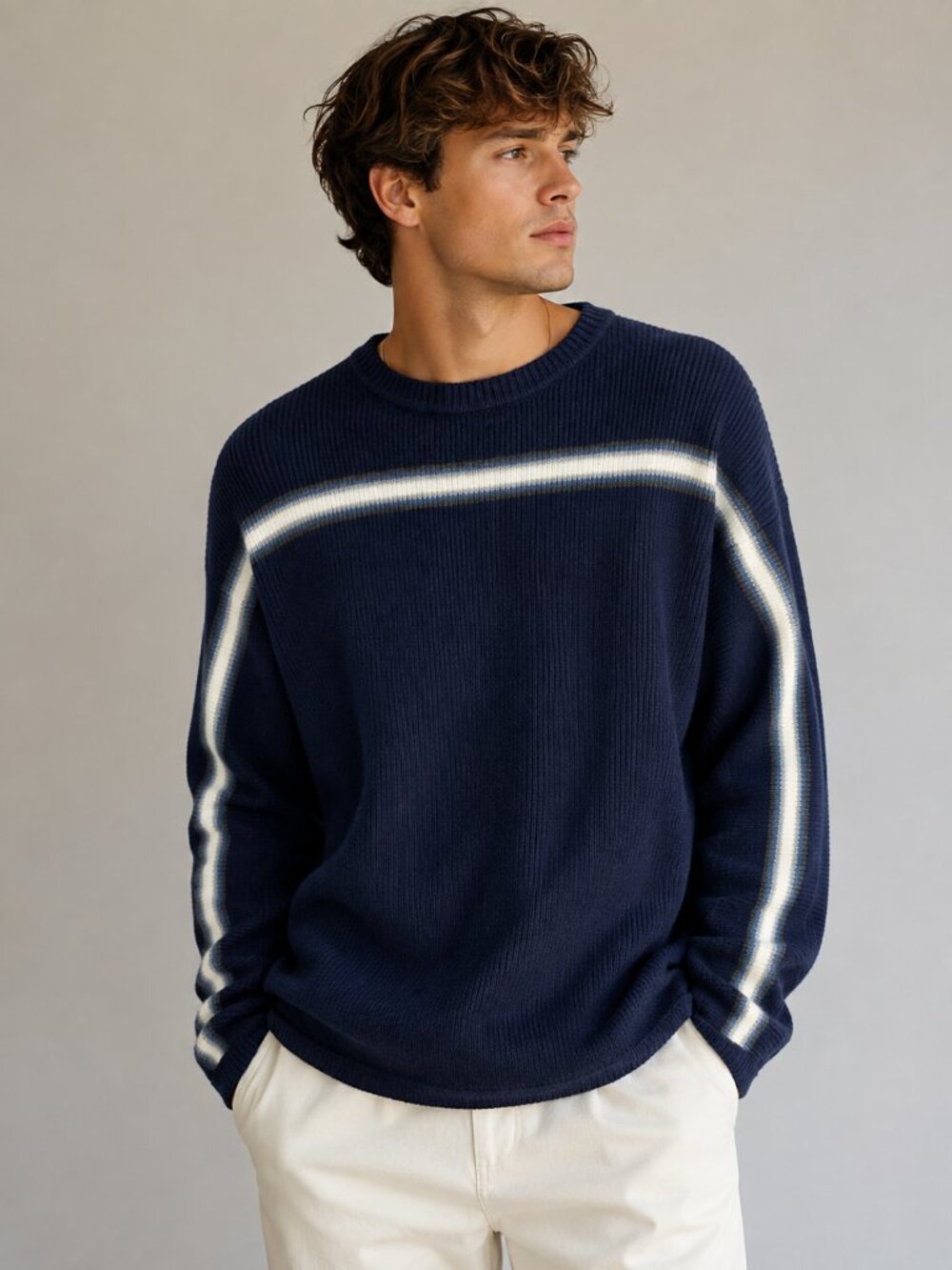 Vintage Arizona Crewneck Sweater XL Blue Striped Rib Knit Y2K Grunge Skater